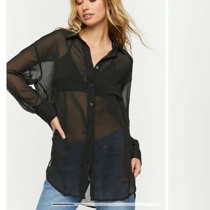 Forever21 Navy Sheer Button Down Blouse